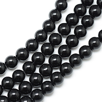Synthetic Black Stone Bead Strands, Round, 8~9mm, Hole: 1mm, about 46pcs/strand, 15.3 inch