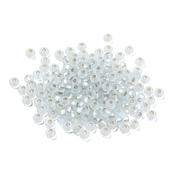Frosted Silver Lined Glass Seed Beads, Round Hole, Round, Light Blue, 3x2mm, Hole: 1mm, 787pcs/bag