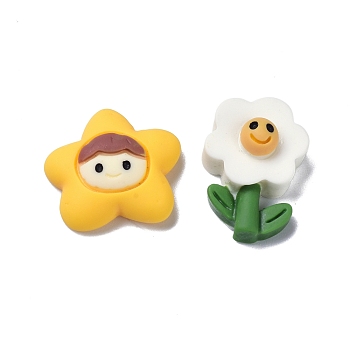 Opaque Resin Cabochons, for DIY Decoration, Star & Flower, Yellow, Star: 15x16.5x6mm, Flower: 18x12x7mm
