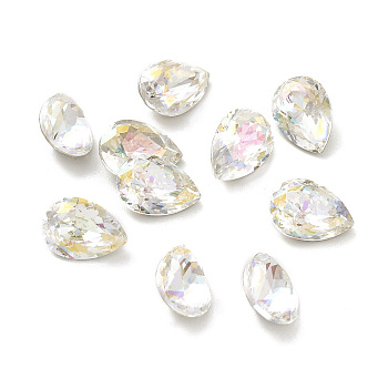 Glass Rhinestone Cabochons, Pointed Back & Back Plated, Faceted, Teardop, Light Crystal AB, 10x7x5mm