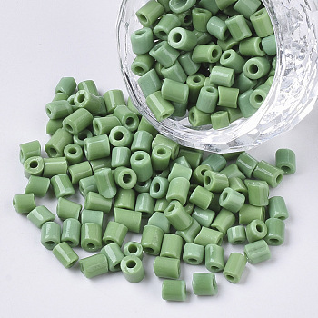 6/0 Glass Bugle Beads, Opaque Colours, Dark Sea Green, 6/0 3.5~5x3.5~4mm, Hole: 1mm, about 4500pcs/bag