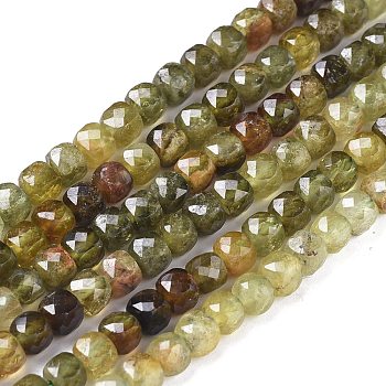 Natural Green Garnet Beads Strands, Andradite Beads, Cube, Faceted, 4~5x4~5x4~5mm, Hole: 1mm, about 89pcs/strand, 15.55 inch(39.5cm)