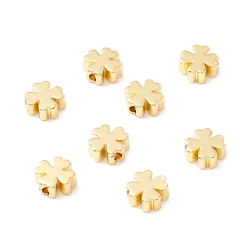 Brass Beads, Long-Lasting Plated, Clover, Real 18K Gold Plated, 6x6x2.5mm, Hole: 1.2mm