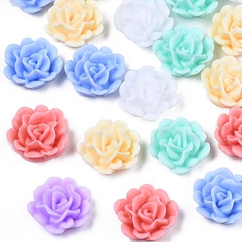 Opaque Resin Cabochons, Rubberized Style, Flower, Mixed Color, 12x12x4.5mm