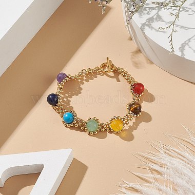 Natural & Synthetic Mixed Gemstone Chakra Beaded Bracelet with Mesh Chains(BJEW-JB09007)-2