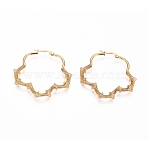 Long-Lasting Plated 304 Stainless Steel Wire Wrapped Hoop Earrings, Hypoallergenic Earrings, Flower, Golden, 44x45x6.5mm, Pin: 1x0.6mm(EJEW-D250-03A-G)
