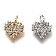 Brass Micro Pave Clear Cubic Zirconia Charms, Cadmium Free & Lead Free, Long-Lasting Plated, Heart, Mixed Color, 9x10x2mm, Hole: 3mm(ZIRC-B002-61)