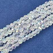 Glass Beads Strands, Faceted Round, AB Color Plated, White, 4mm, Hole: 1mm, about 100pcs/strand, 15 inch(X-GF4mmC28-AB)