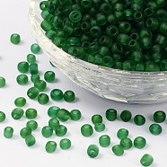 (Repacking Service Available) Glass Seed Beads, Frosted Colors, Round, Light Green, 6/0, 4mm, Hole: 1~1.5mm, about 12g/bag(SEED-C017-4mm-M7)