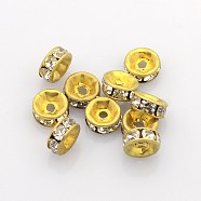 Brass Rhinestone Spacer Beads, Grade A, Crystal, Straight Flange, Rondelle, Raw(Unplated), Nickel Free, 5x2.5mm, Hole: 1mm(RB-A014-Z5mm-01C)