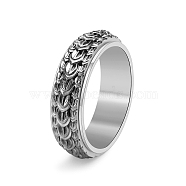 Rotatable Titanium Steel Finger Ring, Dragon Scale for Men, Antique Silver, US Size 12(21.4mm)(PW-WG50513-07)