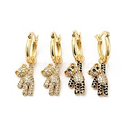 Cubic Zirconia Bear Dangle Hoop Earrings, Real 18K Gold Plated Brass Jewelry for Women, Mixed Color, 34mm, Pin: 0.8x1mm(EJEW-F288-10)