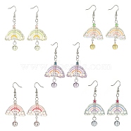 Acrylic Rainbow Dangle Earrings, Platinum Brass Jewelry, Mixed Color, 63x29mm(EJEW-JE05268)