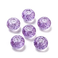 Transparent Acrylic European Beads, Large Hole Beads, with Glitter Powders, Rondelle, Medium Purple, 14x8.5mm, Hole: 5.5mm, about 537pcs/500g(TACR-P009-A01-05)