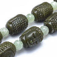Natural Xiuyan Jade Beads Strands, Buddha Head, 27~28x22~23x22~22.5mm, Hole: 1.4mm, about 10pcs/strand, 15.9 inch(40.5cm)(G-O179-D01)