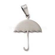 304 Stainless Steel Pendants, Stamping Blank Tag, Umbrella Charm, Stainless Steel Color, 27.5x20x1mm, Hole: 6.5x4mm(STAS-C079-08P)
