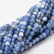 Faceted Natural Agate Round Beads Strands, Dyed, Cornflower Blue, 4mm, Hole: 1mm, about 92pcs/strand, 15.3 inch(G-E318B-4mm-02)