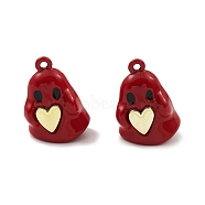Spray Painted Alloy Pendants, Long-Lasting Plated, Lead Free & Cadmium Free, Ghost with Heart, Red, 21x15x10.5mm, Hole: 1.5mm(PALLOY-K003-23D)