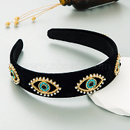 Cloth Hair Bands, Alloy Rhinestone Evil Eyes Wide Hair Bands Accessories for Women Girls, Black, 150x130x30mm(PW23030394061)