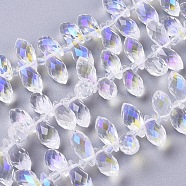 Electroplate Glass Faceted Teardrop Beads Strands, Top Drilled Beads, AB Color Plated, Clear AB, 11.5~13x6mm, Hole: 1mm, about 100pcs/strand, 16.5 inch(X-EGLA-D014-38)