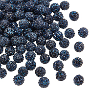 Elite 100Pcs Pave Disco Ball Beads, Polymer Clay Rhinestone Beads, Round, Montana, Midnight Blue, 10mm, Hole: 1.5mm(RB-PH0001-28)