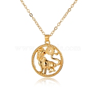 Alloy Flat Round with Constellation Pendant Necklaces, Cable Chain Necklace for Women, Leo, Pendant: 2.2cm(PW-WG52384-05)
