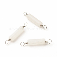 Natural White Jade Connector Charms, with Platinum Tone Eco-Friendly Brass Wire Double Loops, Column, 23~24x4mm, Hole: 2~2.6mm (PALLOY-JF01574-11)