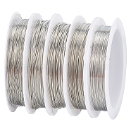 5 rolls 5 size Copper Jewelry Wire, Round, Silver, 18~28 Gauge, 0.3~1mm, 2.5~20m/roll, 1 roll/size(CWIR-SC0001-03C)