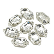 Alloy Glass Links connectors, Faceted, Rectangle Octagon, Platinum, Clear, 21x12x5.5mm, Hole: 1.5mm(PALLOY-T038-10x14mm-01)