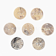 Mother of Pearl Buttons, Natural Akoya Shell Button, Flat Round, Camel, 18x2mm, Hole: 1.8mm(X-SSHEL-R048-022A)