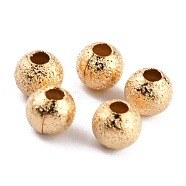 Long-Lasting Plated Brass Beads, Textured Beads, Round, Real 24K Gold Plated, 4mm, Hole: 1.5mm(KK-O133-004A-G)