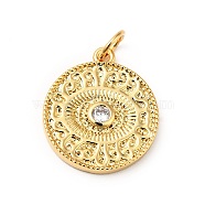 Rack Plating Brass Micro Pave Clear Cubic Zirconia Pendants, Cadmium Free & Nickel Free & Lead Free, Flat Round with Eye, Real 18K Gold Plated, 17x15x2.5mm, Hole: 3.6mm(KK-H431-55G)