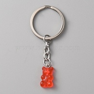 Candy Color Transparent Bear Resin Pendant Keychain, for Keychain Mobile Phone Car Key Bag Pendant Decoration, FireBrick, 7.3cm(KEYC-WH0034-34B-05)