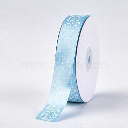 Single Face Satin Ribbon, Polyester Ribbon, Flower Pattern, Sky Blue, 1 inch(25mm), about 50yards/roll(45.72m/roll)(SRIB-T005-01G)