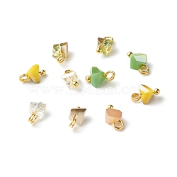 Electroplate Glass Charms, with Brass Ball Head Pins, Triangle, Gold, 8x6x4.5mm, Hole: 1.8mm(PALLOY-JF00821-04)