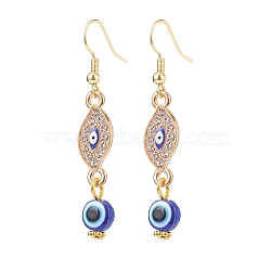 Crystal Rhinestone Dangle Earrings with Enamel Evil Eye, Brass Drop Earrings with Resin Beaded for Women, Golden, Horse Eye Pattern, 50.5mm, Pin: 0.7mm(EJEW-JE05012-05)