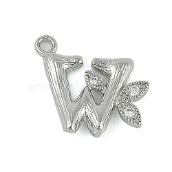 Brass Crystal Rhinestone Letter Links Connector Charms, Real Platinum Plated, Letter W, 14x15x3.5mm, Hole: 1.2mm and 1.5mm(KK-S395-06P-W)