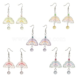 Acrylic Rainbow Dangle Earrings, Platinum Brass Jewelry, Mixed Color, 63x29mm(EJEW-JE05268)