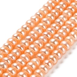 Natural Cultured Freshwater Pearl Beads Strands, Rondelle, Light Salmon, 5~6x4~4.5mm, Hole: 0.8mm, about 83~88pcs/strand, 14.25 inch(36.2cm)(PEAR-J007-25)