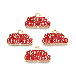 Rack Plating Alloy Enamel Pendants, Cadmium Free & Nickel Free & Lead Free, Light Gold, Word Merry Christmas, Dark Red, 12.5x20x1.5mm, Hole: 1.8mm(X-ENAM-N055-173A)