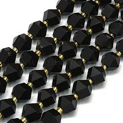 Natural Obsidian Beads Strands, Faceted, Octagonal, 9~10.5x9~10.5x7.5~8.5mm, Hole: 1mm, about 36~40pcs/strand, 15.35~15.55 inch(39~39.5cm)(G-I376-A38-01)