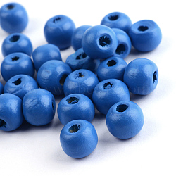 Dyed Wood Beads, Round, Cornflower Blue, 7x6mm, Hole: 2mm, about 9000pcs/1000g(WOOD-S662-6x7mm-A05)