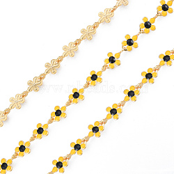 Handmade Brass Enamel Plum Blossom Link Chains, Unwelded, with Spool, Golden, Nickel Free, Gold, 9.5x6x1mm, about 16.40 Feet(5m)/Roll(CHC-N021-08)