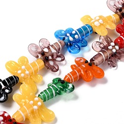 Autumn Theme Handmade Lampwork Beads Strands, Dragonfly, Colorful, 18~21.5x17~25.5x6~7mm, Hole: 1.5mm, about 20pcs/strand, 14.76 inch(37.5cm)(LAMP-I022-31)