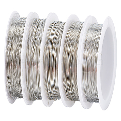 SUNNYCLUE 5 rolls 5 size Copper Jewelry Wire, Round, Silver, 18~28 Gauge, 0.3~1mm, 2.5~20m/roll, 1 roll/size(CWIR-SC0001-03C)