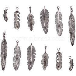 Tibetan Style Pendants Sets, Feather, Nickel Free & Lead Free, Antique Silver, 11~17.5mm wide, 31~80mm long, 2~7mm thick, hole: 2~6x4mm(TIBEP-PH0001-09AS-FF)