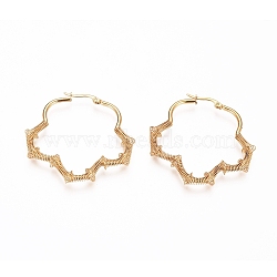 Long-Lasting Plated 304 Stainless Steel Wire Wrapped Hoop Earrings, Hypoallergenic Earrings, Flower, Golden, 44x45x6.5mm, Pin: 1x0.6mm(EJEW-D250-03A-G)