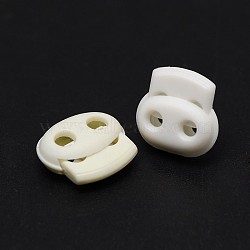 Iron Spring Eco-Friendly Plastic Cord Locks, Dyed, 2-Hole, White, 16x17x7mm, Hole: 3mm(FIND-E004-47A)