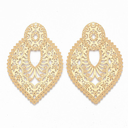 304 Stainless Steel Filigree Joiners, Teardrop, Golden, 67x44x0.5mm, Hole: 1~1.5mm(STAS-S079-133)
