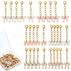 30Pcs 6 Styles Alloy Enamel Bowknot Pendant Decorations, with Lobster Claw Clasps, Golden, Mixed Color, 64~69mm(HJEW-HS00099)